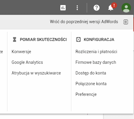 google adwords powrót do poprzedniego wyglądu