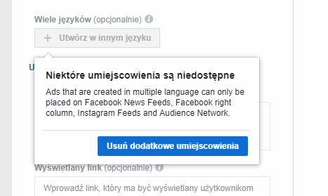 reklama w wielu językach na Facebooku