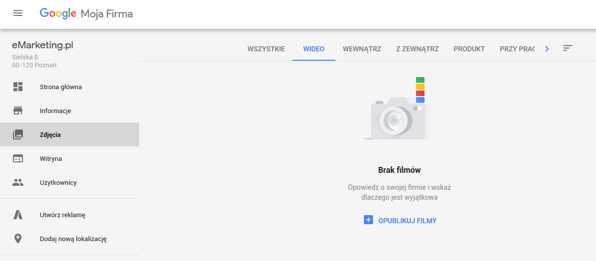 wideo w google moja firma